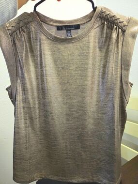 White House Black Market Metallic Gold Sleeveless Tank with Braided Shoulders